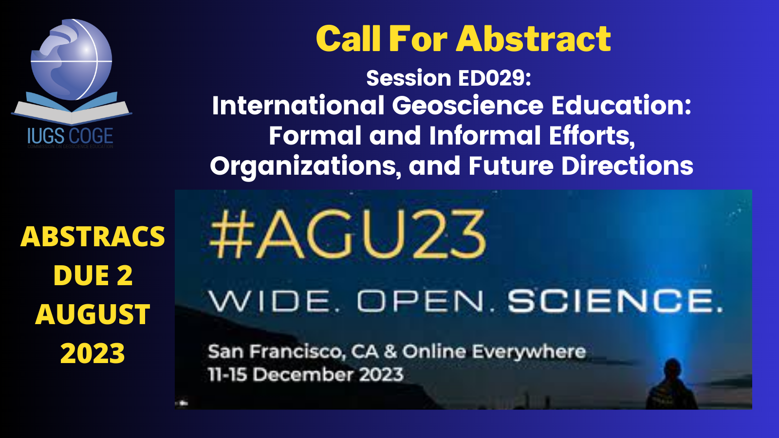 Call for Abstracts AGU Session on International Geoscience Education